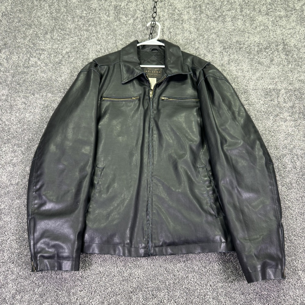 Arizona Jean Company Jacket Mens Large Black Faux Leather Quilted Zip Biker